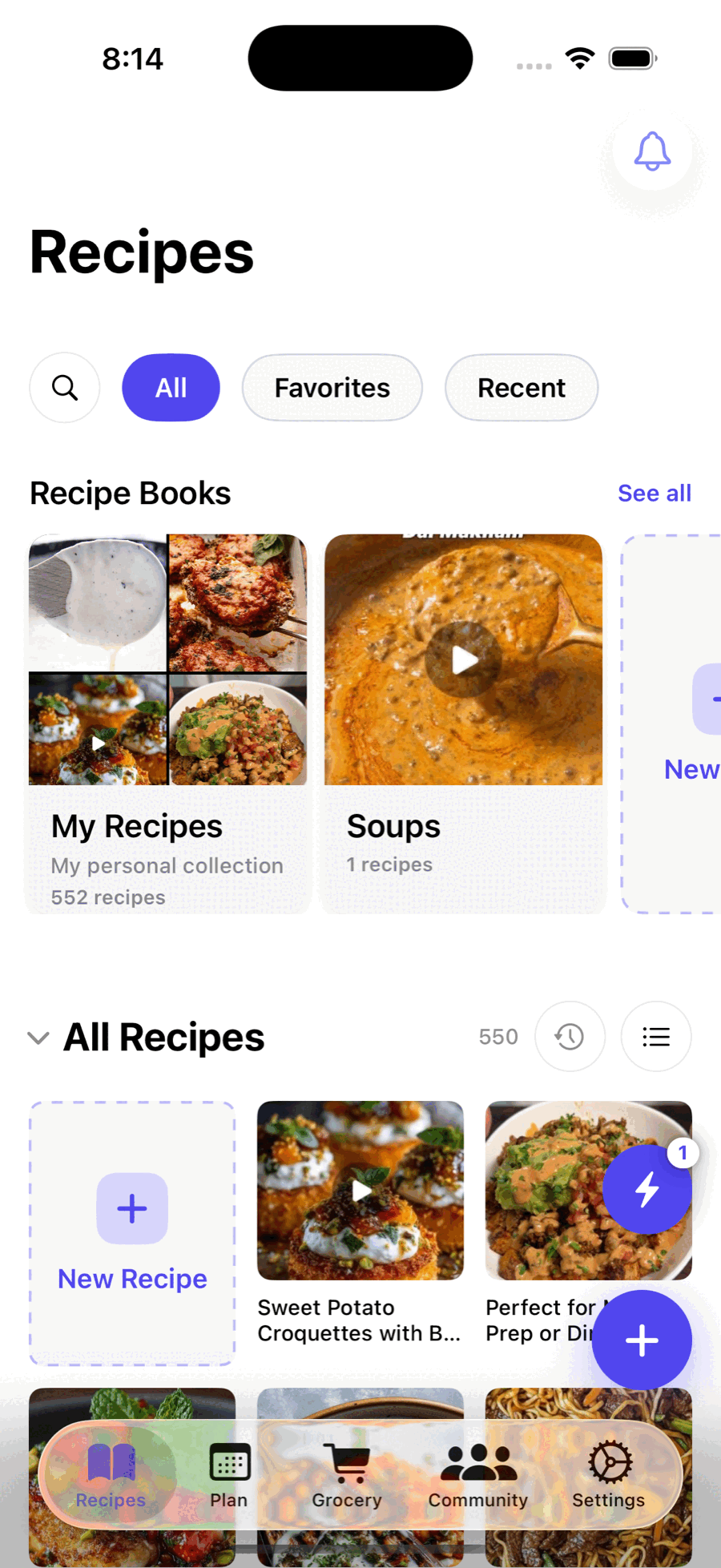 Recipes home tab