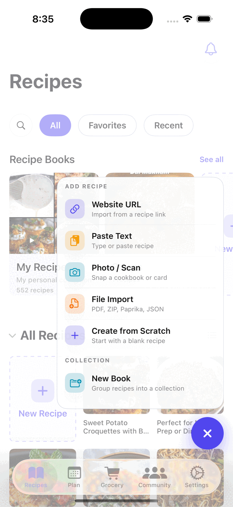 Import menu