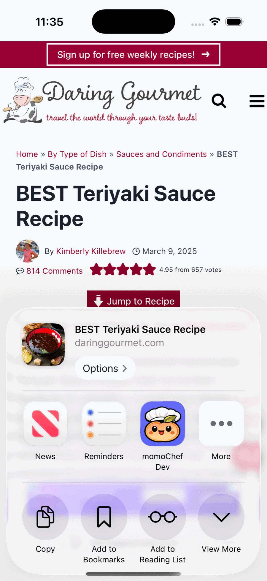 iOS Share Sheet with momoChef