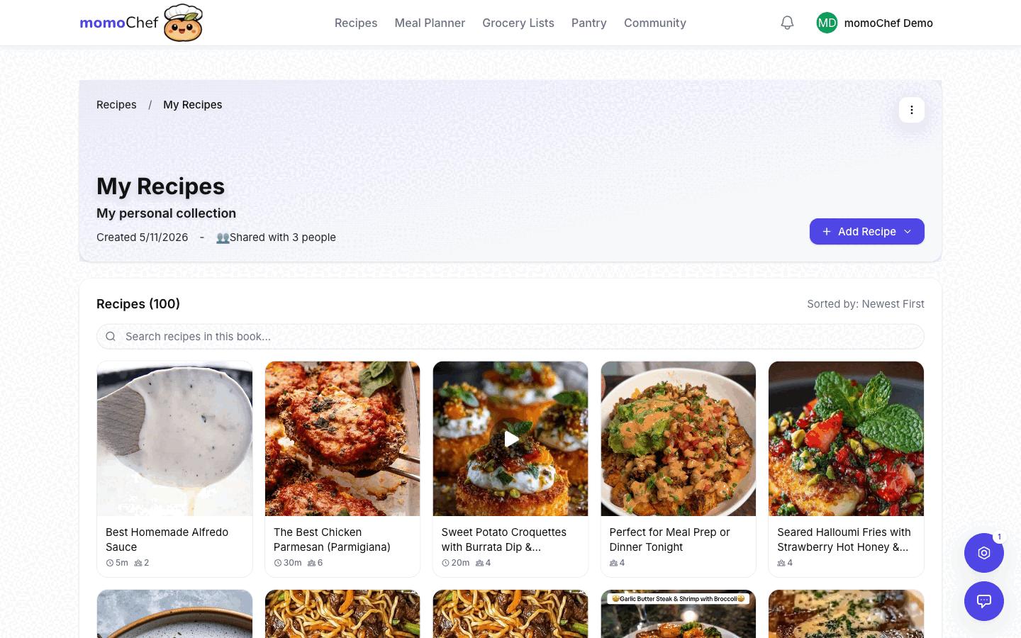 Shared recipe book