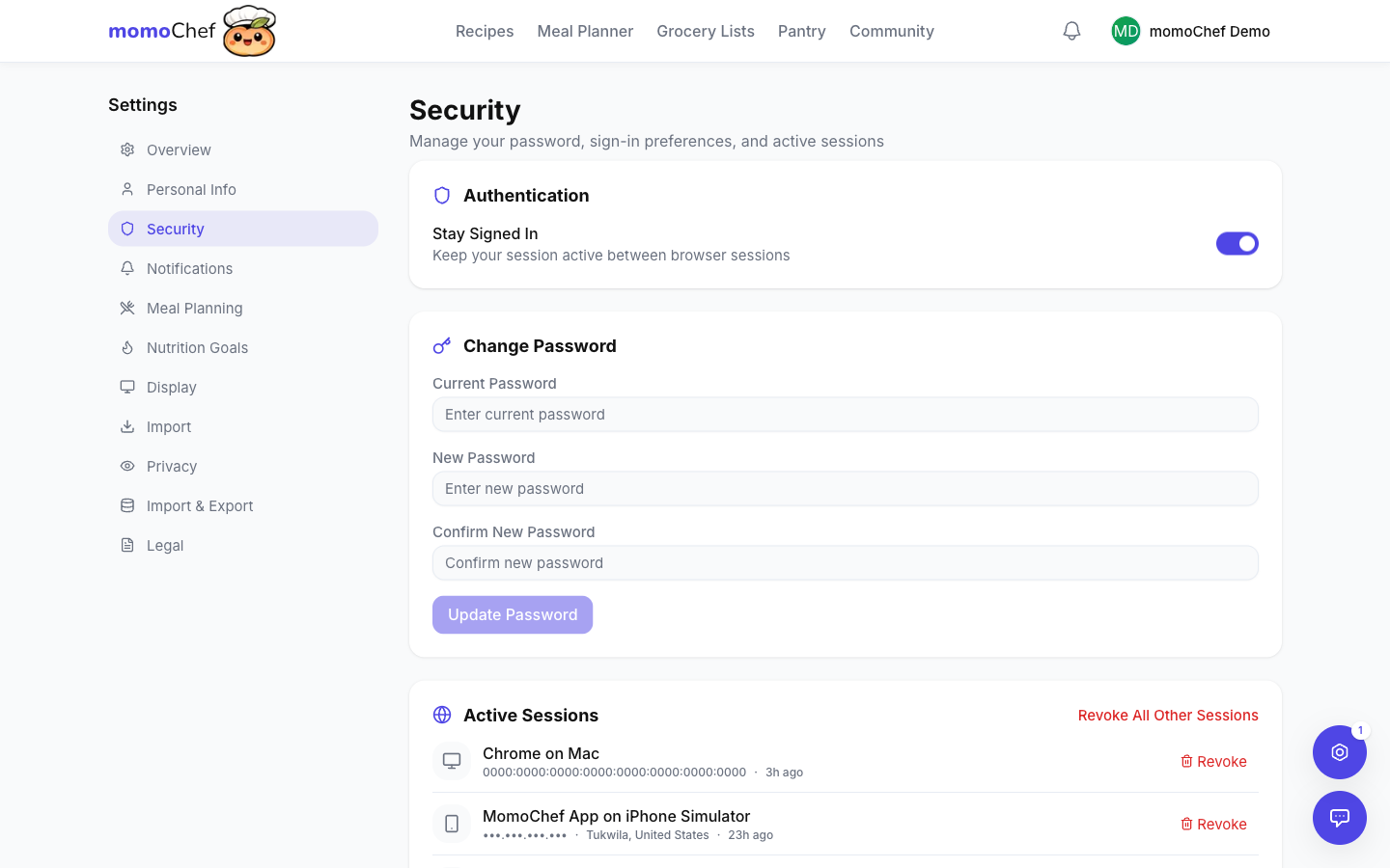 Security settings
